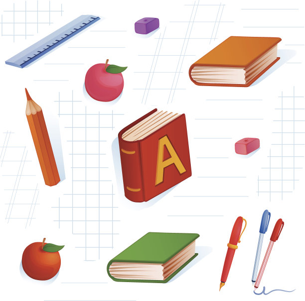 童稚色彩斑斓的图案配学习用品图片下载
