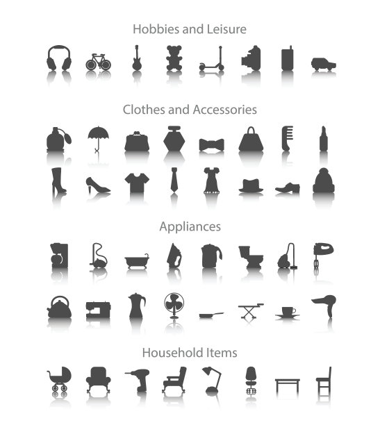 设置图标的爱好，休闲，家庭，衣服，配件，电器图片下载