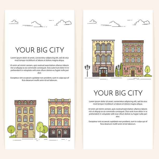 垂直横幅与城市景观平面线条艺术图片下载