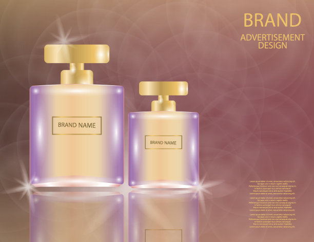 迷人的香水方形玻璃瓶在闪闪发光的效果背景。图片下载