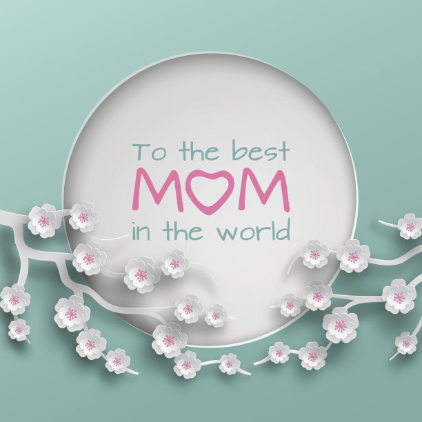 剪纸圈装饰的樱花枝在绿色的背景为母亲节或妇女节贺卡图片下载