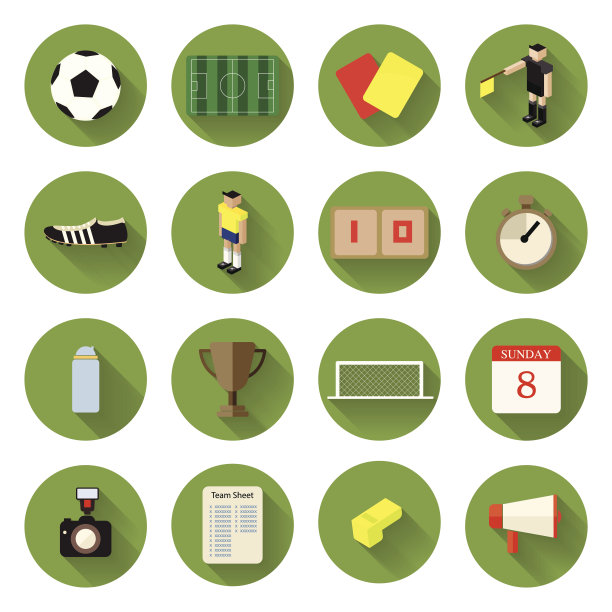 足球足球图标设置平面设计与长影子图片下载