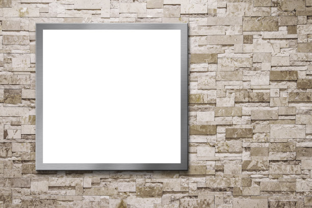 石墙上的空白广告牌图片下载