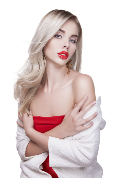 性感金发，大红唇图片下载