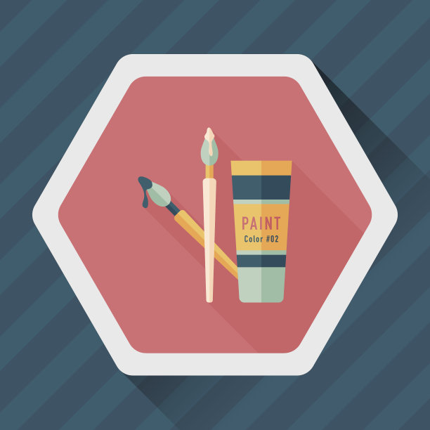 刷子和彩色管平面图标与长阴影，eps10图片下载