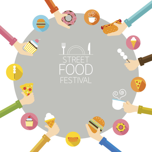 手握食物与图标框架图片下载