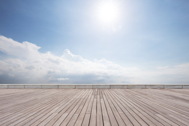 空荡荡的木地板和晴朗的蓝天图片下载