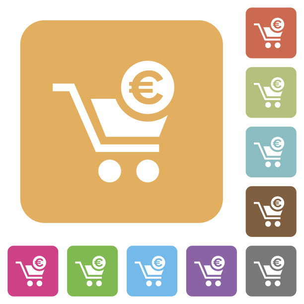 付款与欧洲推车圆形方形平面图标图片下载