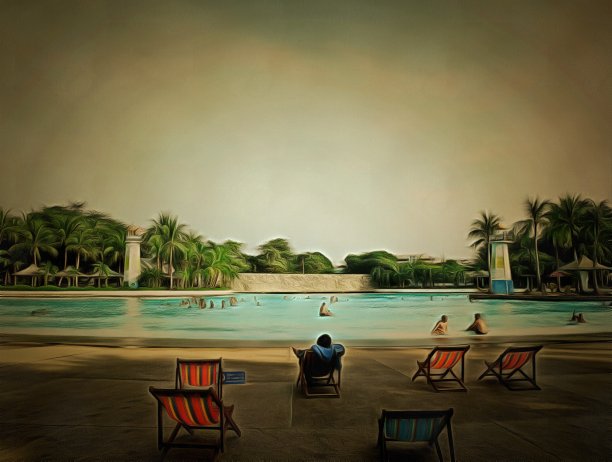 原创水彩画水上乐园休闲图片下载