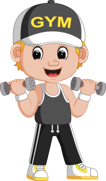 一个男人用哑铃锻炼的卡通插图图片下载
