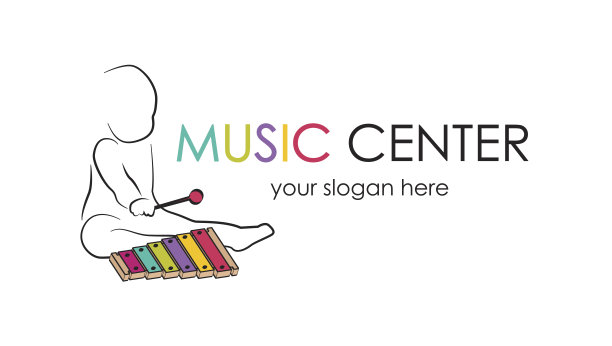 幼儿园音乐中心的标志。儿童玩木琴，儿童发展和教育游戏。孩子的智力成长和孩子玩耍的剪影图片下载