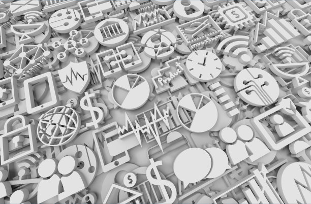 三维插图，金融科技投资金融互联网技术概念。图标抽象背景图片下载