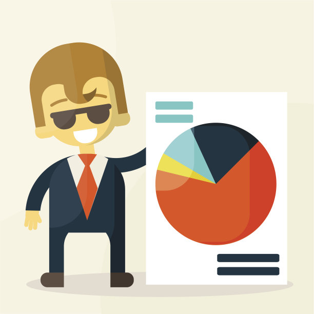 微笑的商人显示了良好的统计数据。图片下载