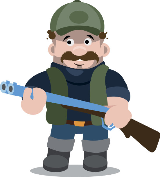猎人拿着猎枪。卡通人物卡通风格的人物图片下载