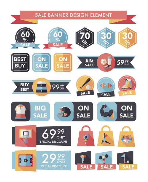 运动销售旗帜设计平面背景设置，eps10图片下载