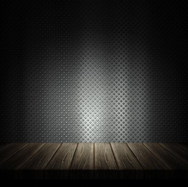 3D木桌靠金属墙图片下载