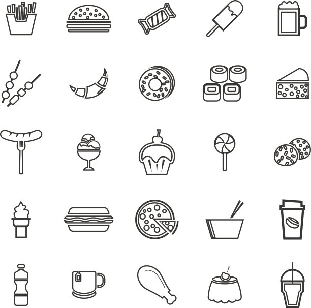 白色背景上的快餐系列图标图片下载