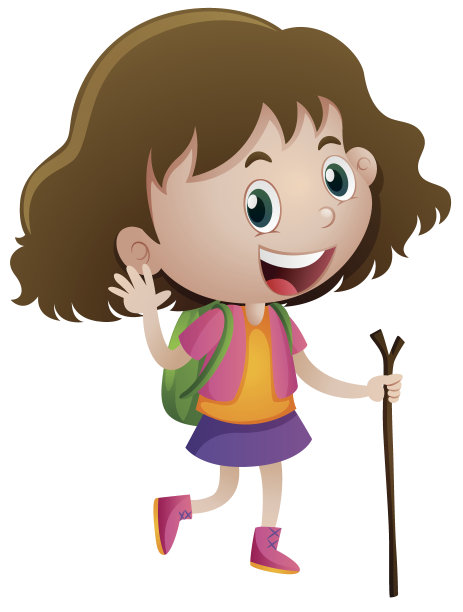 小女孩拿着木棍和背包图片下载