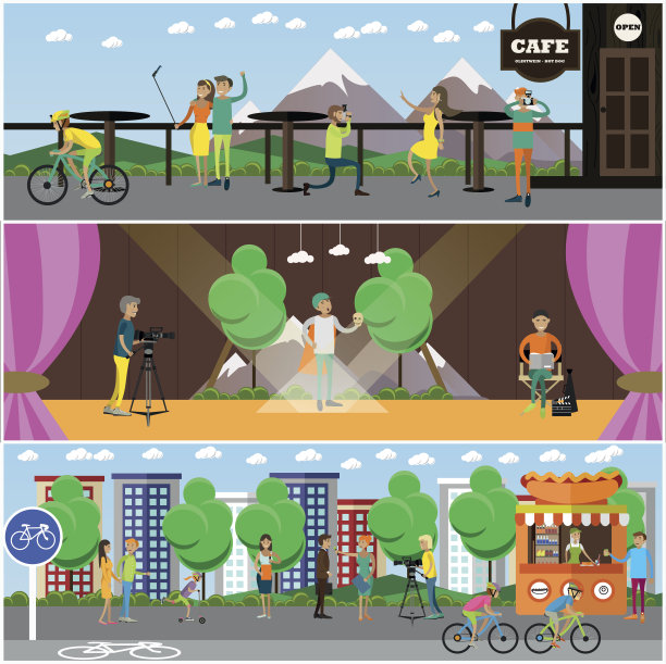 矢量集照片，视频概念海报与人，相机图片下载