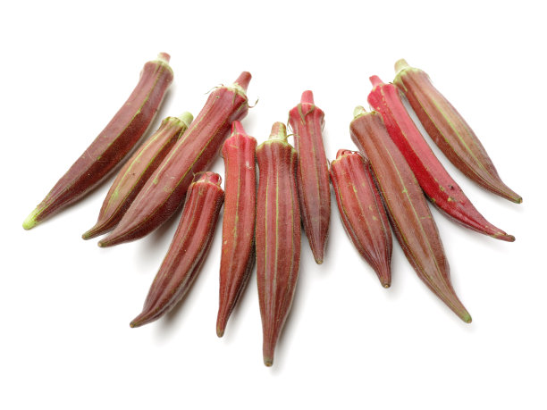 在白色背景上孤立的红色秋葵素材图片