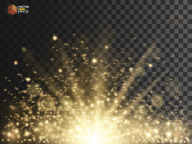 金光闪闪的星尘在透明的背景上拖着闪闪发光的粒子。图片下载