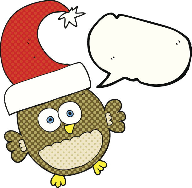 漫画书演讲泡泡卡通小圣诞猫头鹰图片下载