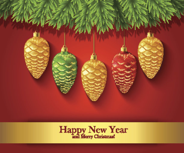 带有圣诞装饰的新年贺卡图片下载