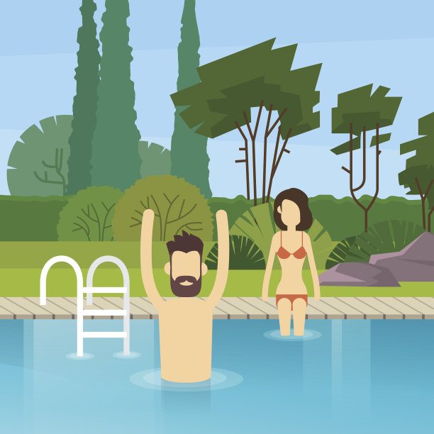 夫妇在游泳池休闲活动图片下载