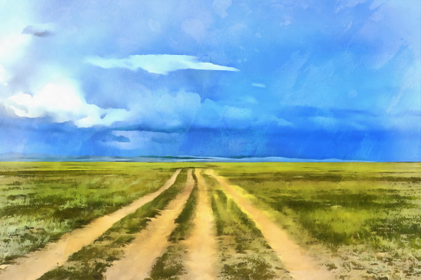 风景画以路为色素材图片