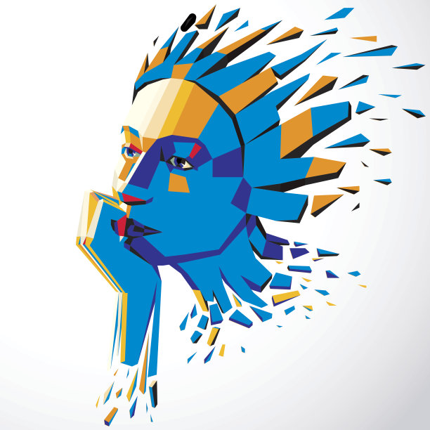 以低聚风格创造的思考女人的脸，3d矢量人脑，大脑爆炸，象征着智慧和想象力。图片下载