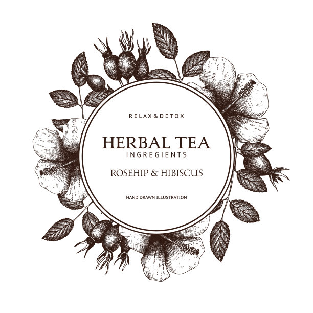 古董框架设计与木槿和狗玫瑰插图图片下载