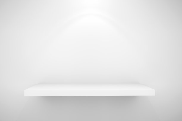 空的白色架子展示在墙上的白色照明效果图片下载