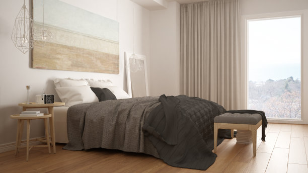 经典的卧室，斯堪的纳维亚现代风格，简约的室内设计图片下载
