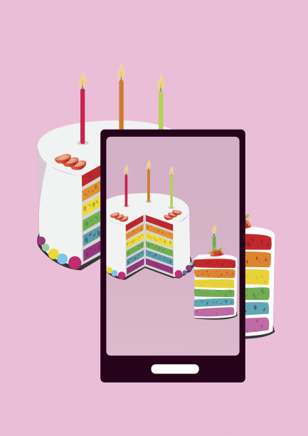 用智能手机拍摄彩虹蛋糕和蛋糕的照片图片下载