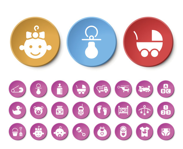 一套24个通用婴儿图标。图片下载