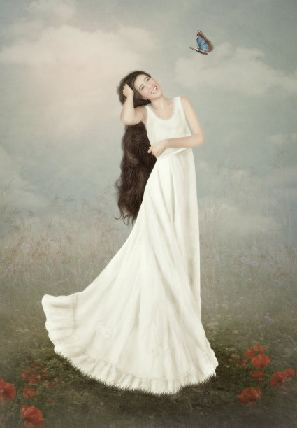 女孩和蝴蝶图片下载