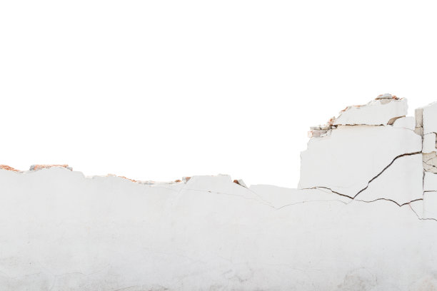 破碎的墙孤立在白色的背景上图片下载