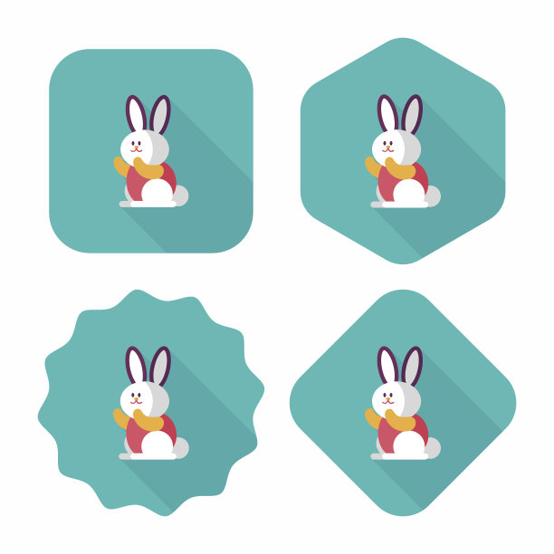 兔子平图标与长影子，eps 10图片下载