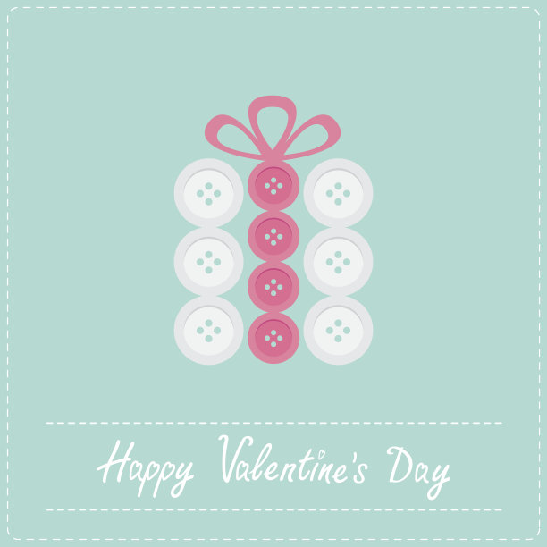 礼品盒白色粉色按钮。Appligue Dash line情人节平图片下载