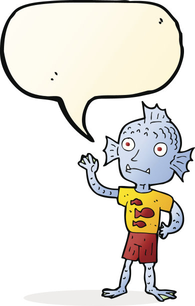 卡通鱼男孩挥舞着气泡说话图片下载