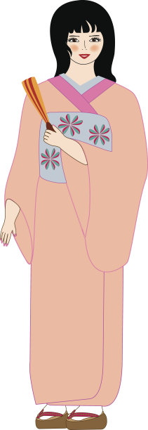 穿着和服的美丽日本女孩。矢量插图。图片下载