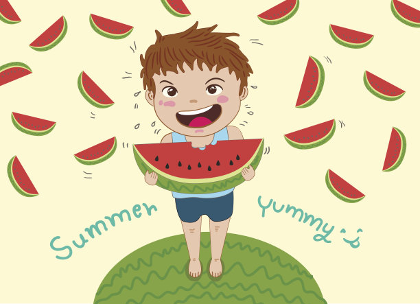 男孩吃西瓜图片下载