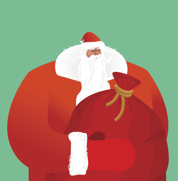 装满玩具和糖果的圣诞老人。大大的红色节日包。白胡子红衣服的曾祖父。圣诞和新年插图。一大袋礼物图片下载