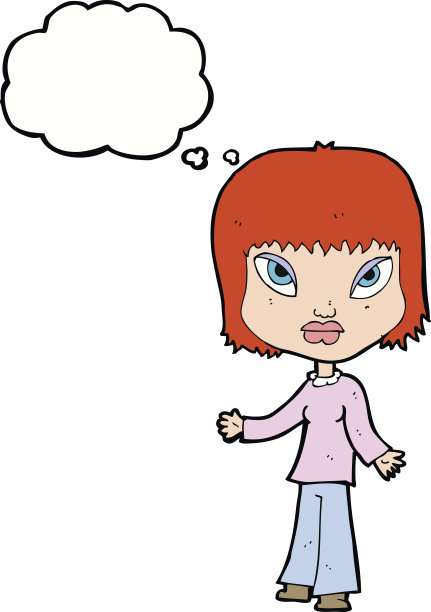 卡通女人张开双臂抱着思想泡泡图片下载