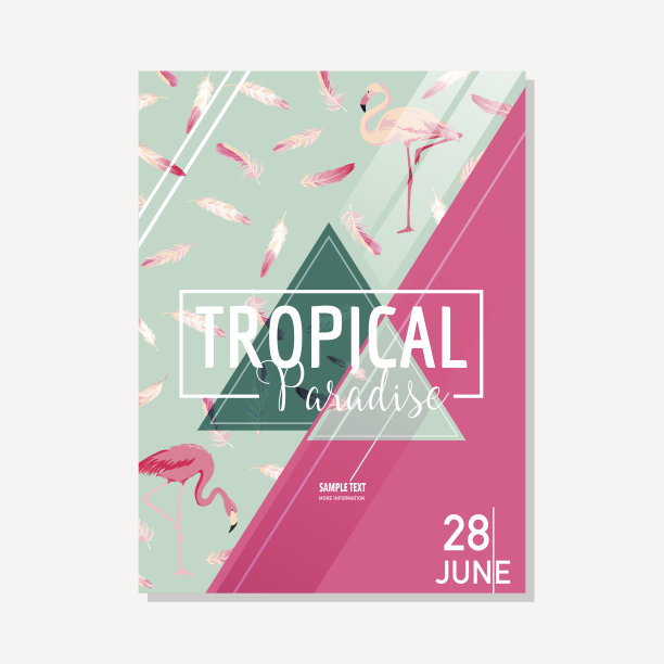 热带花和火烈鸟夏天图形背景，异国情调的花横幅或卡片在向量图片下载