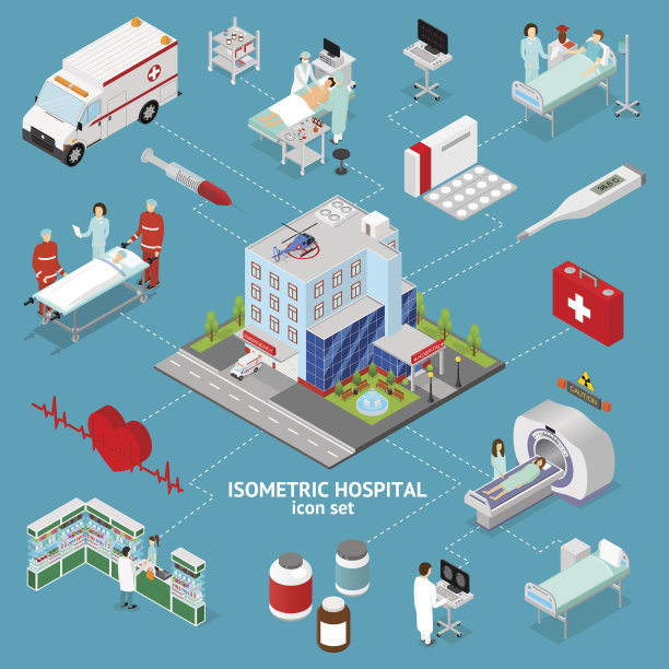 医学医院概念等距视图。向量图片下载