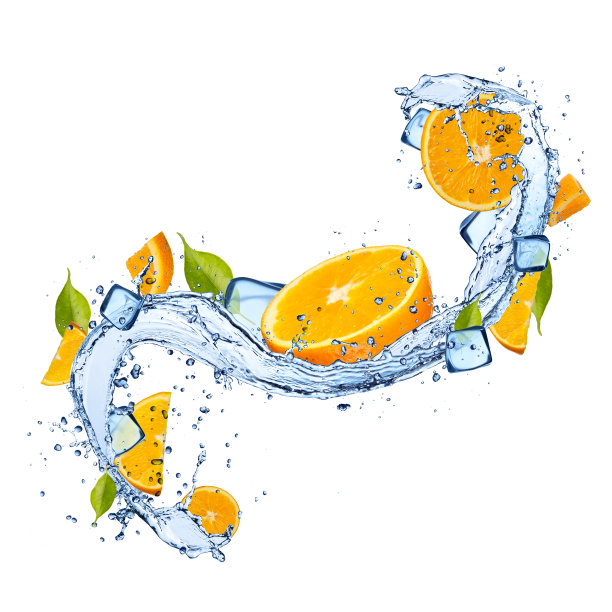 橙色的水溅在白色的背景图片下载
