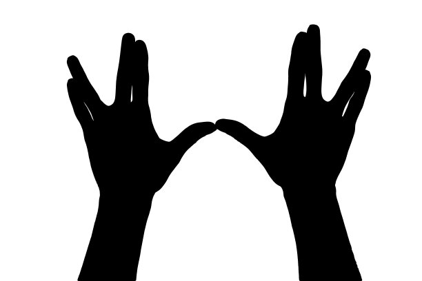 白色背景上孤立的手的剪影图片下载