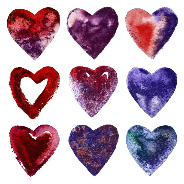 设置水彩心。情人节的抽象元素。图片下载