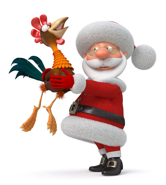 3d插图圣诞老人和公鸡图片下载